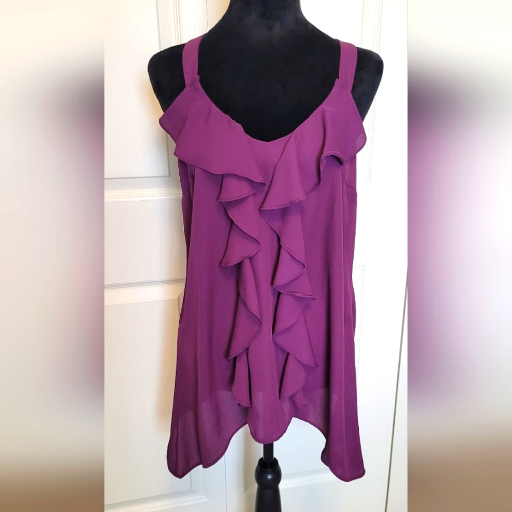 🔥2For$20 High Low Purple Ruffle FRONT- Lace BACK TANK- Size MEDIUM Maurices